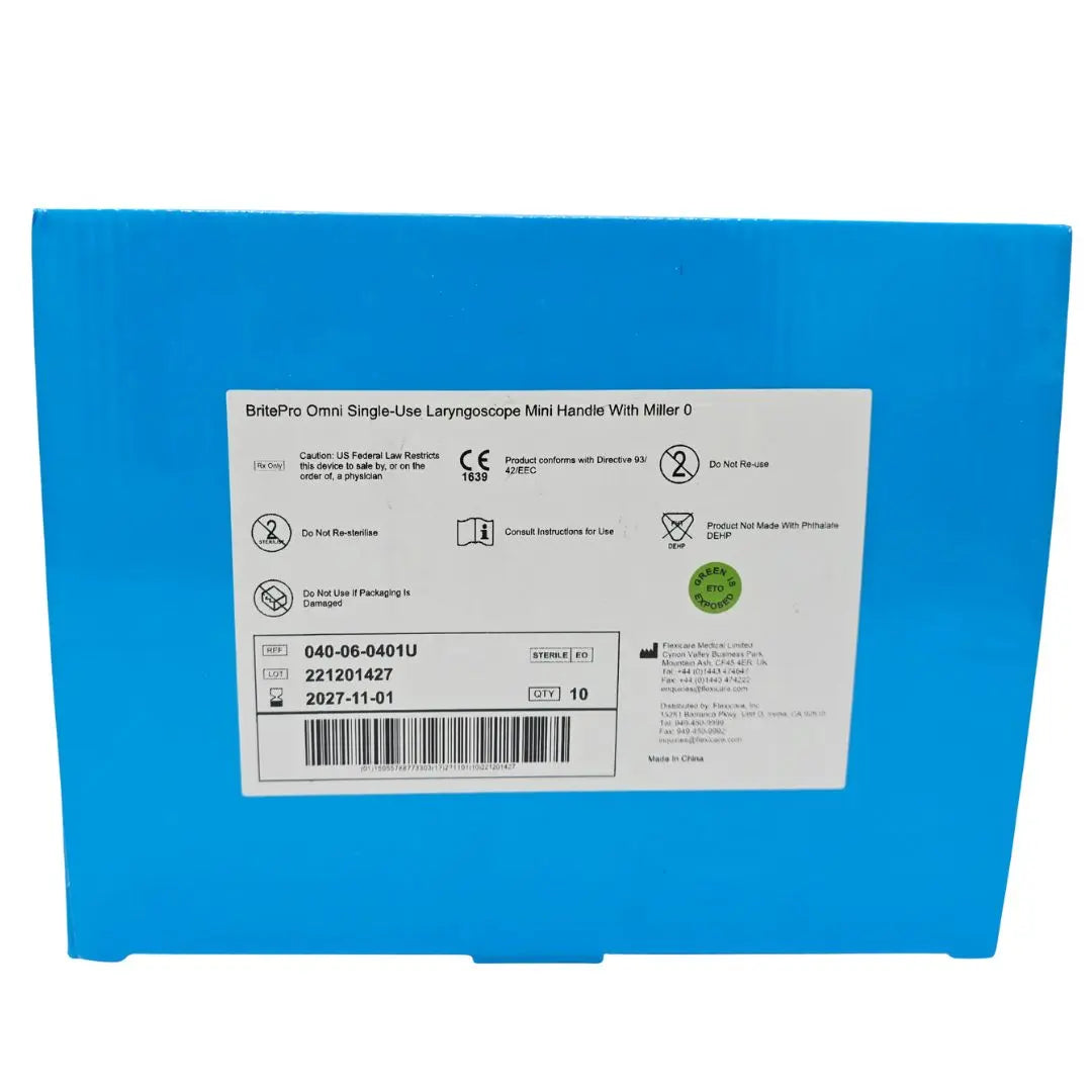 BritePro 040-06-0401U Omni Laryngoscope Mini Handle with Miller 0 Box of 10 Primis Medical