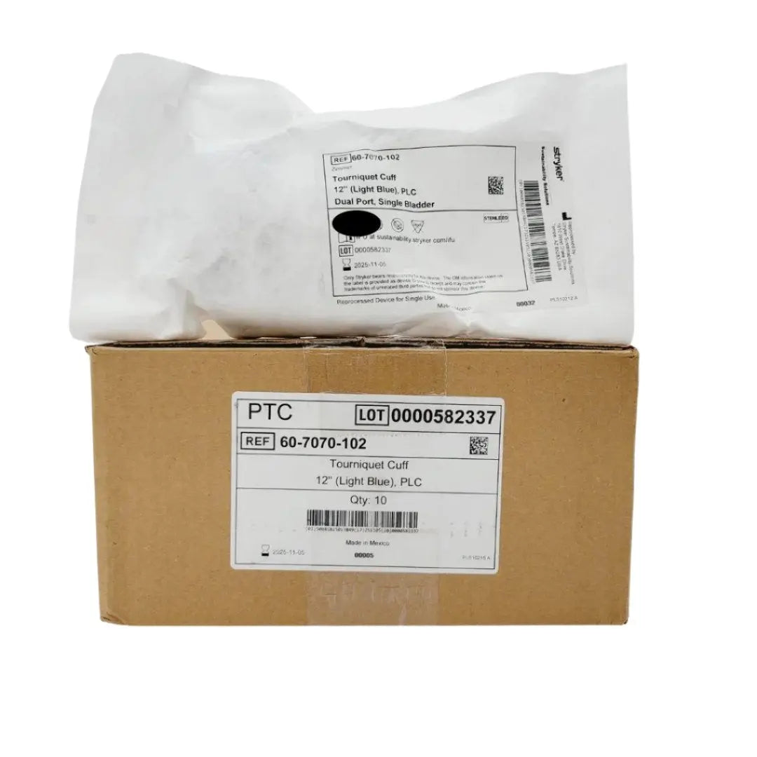 Stryker Sustainability 60-7070-102 10BX Tourniquet Cuff 12" Light Blue Dual Port Single Bladder Stryker Sustainability