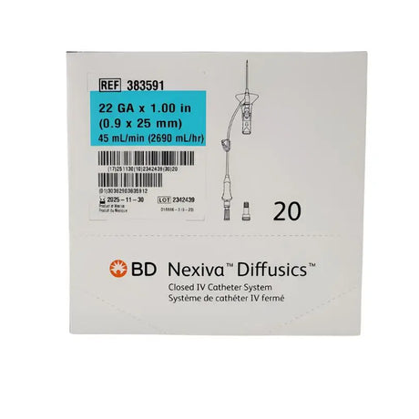 BD Nexiva 383591 Closed IV Catheter System 22G X 1" Box of 20 BD