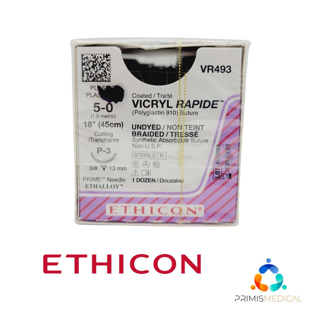 Ethicon VR493 5-0 VICRYL RAPIDE UNDYED 1X18" P-3 MULTIPASS Box of 12