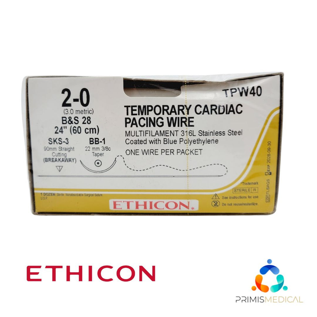 Ethicon TPW40 2-0 TEMP PACING WIRE DARK BLUE 1X24" BB-1,SKS-3, Box of 12