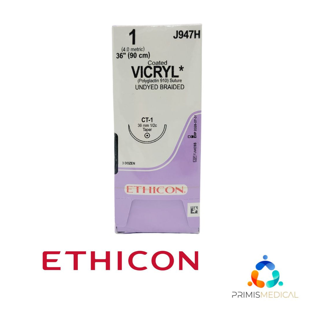 Ethicon J947H 1 COATED VICRYL UNDYED 1X36" CT-1 Box of 36