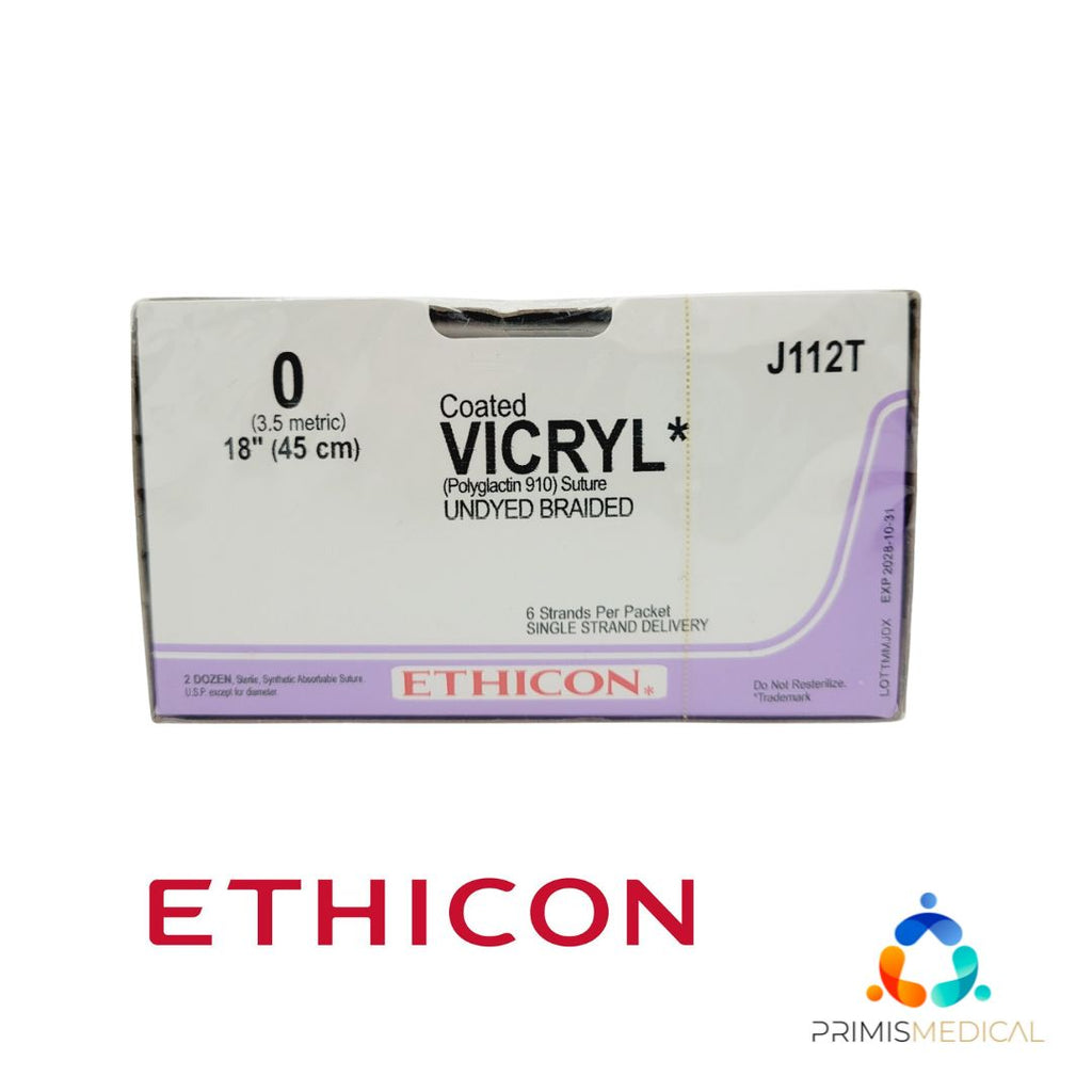 Ethicon J112T 0 COATED VICRYL 1X18" UNDYED Box of 24