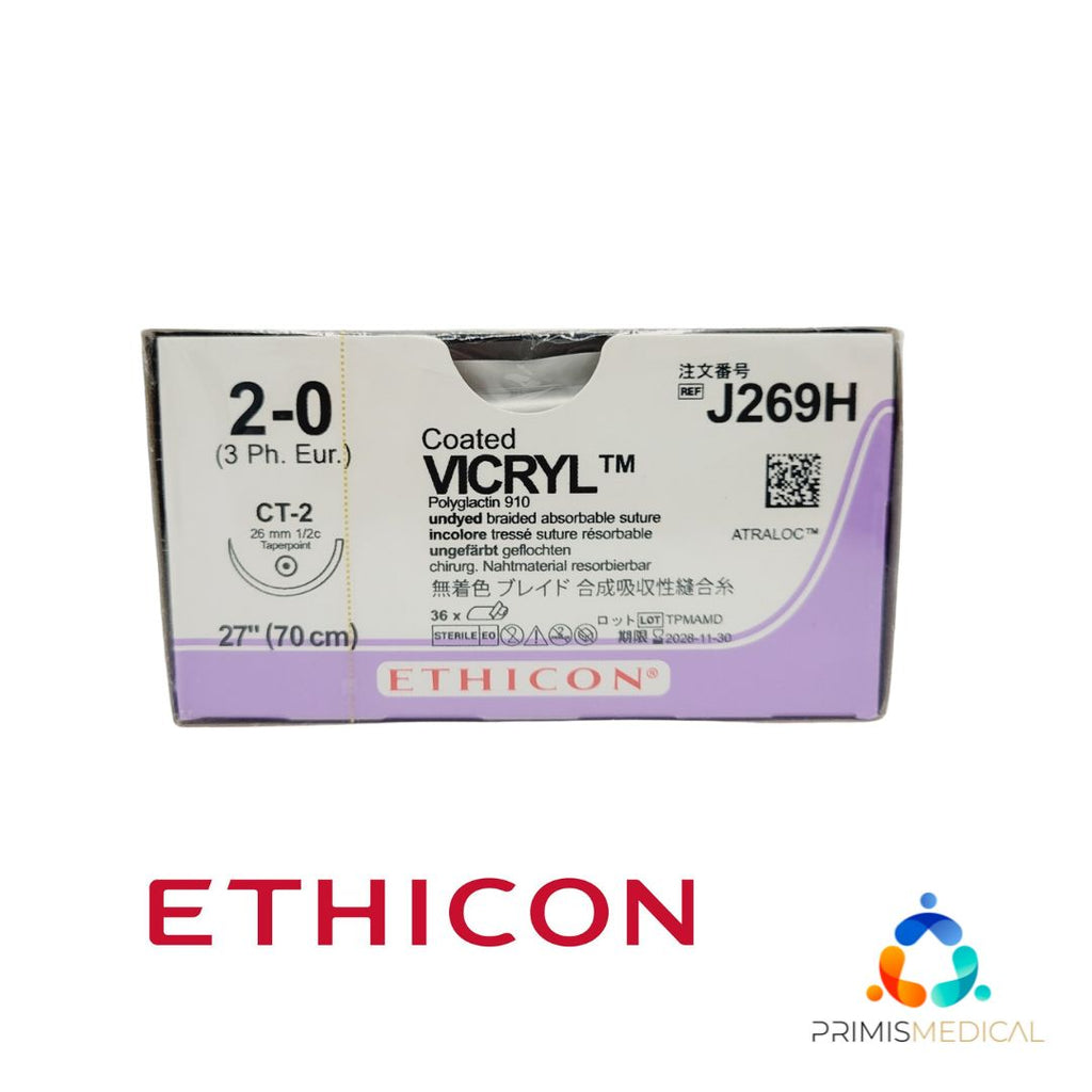 Ethicon J269H 2-0 COATED VICRYL UNDYED 1X27" CT-2 Box of 36