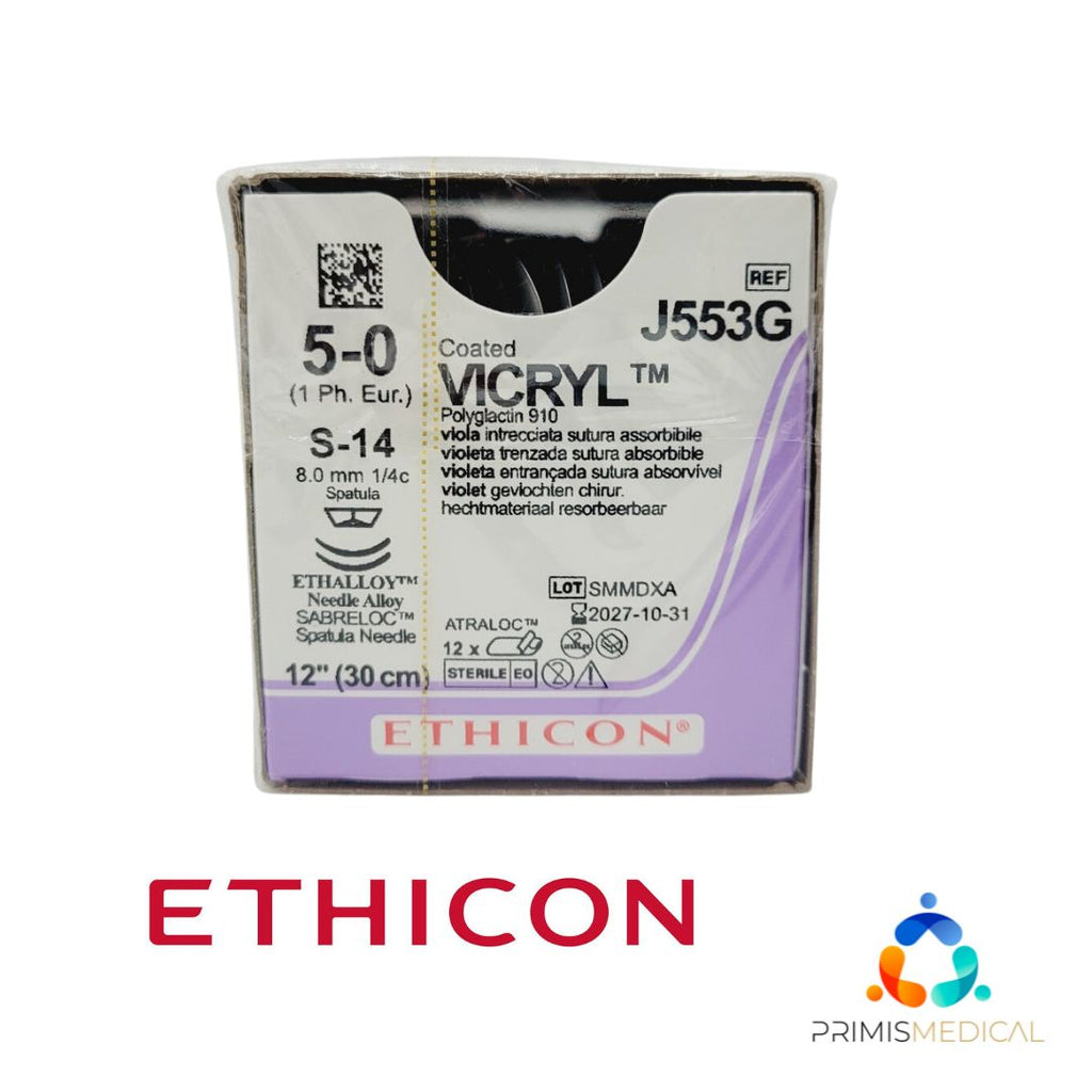 Ethicon J553G 5-0 COATED VICRYL VIOLET 1X12" S-14 DOUBLE ARMED Box of 12