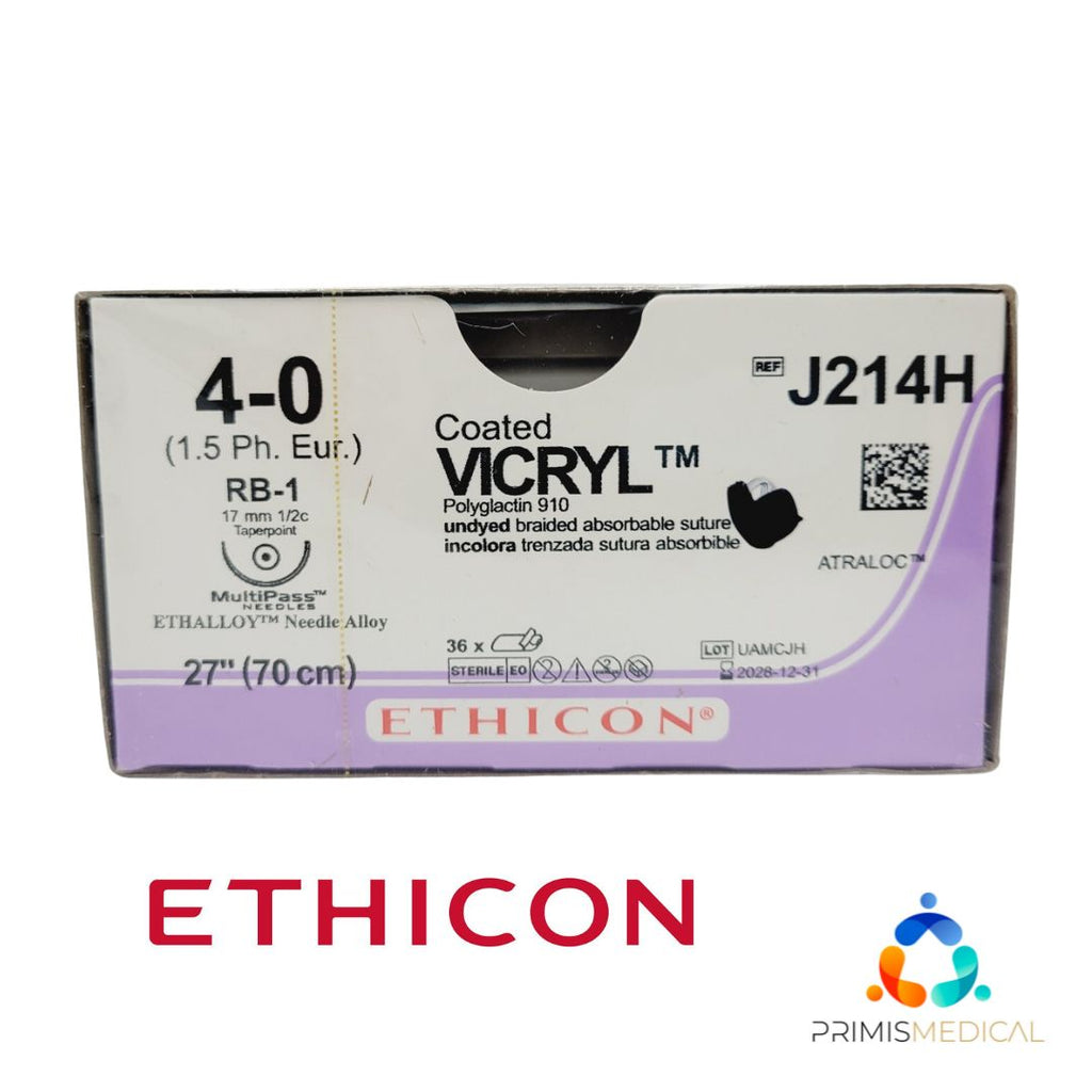 Ethicon J214H 4-0 COATED VICRYL UNDYED 1X27" RB-1 Box of 36