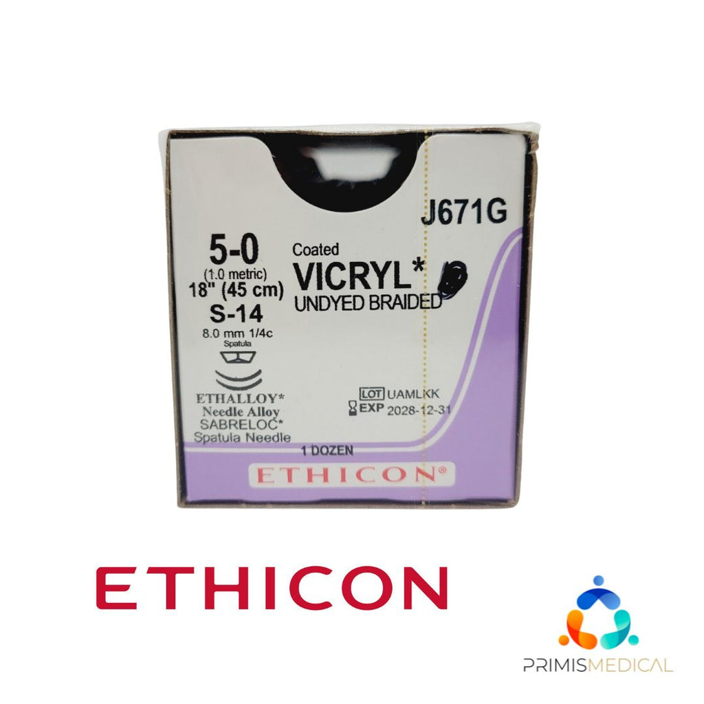 Ethicon J671G 5-0 COATED VICRYL UNDYED 1X18" S-14 DOUBLE ARMED Box of 12