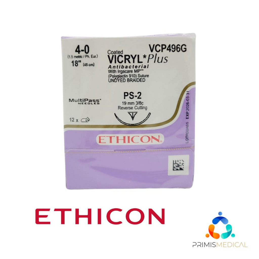 Ethicon VCP496G 4-0 VICRYL Plus 1X18" PS-2 UNDYED BRAIDED Box of 12