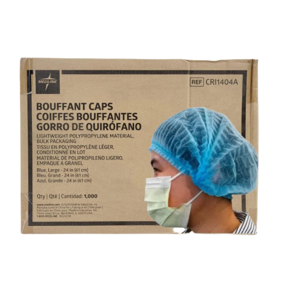 Medline CRI1404A Bouffant Cap 24" UNV Polypropylene Blue 1000CS