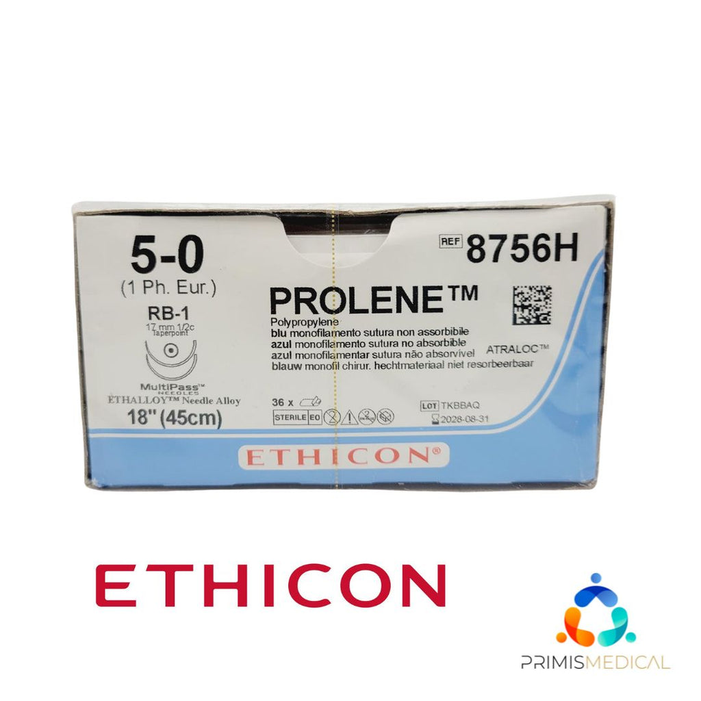 Ethicon 8756H 5-0 PROLENE BLUE 1X18" RB-1 DOUBLE ARMED Box of 36