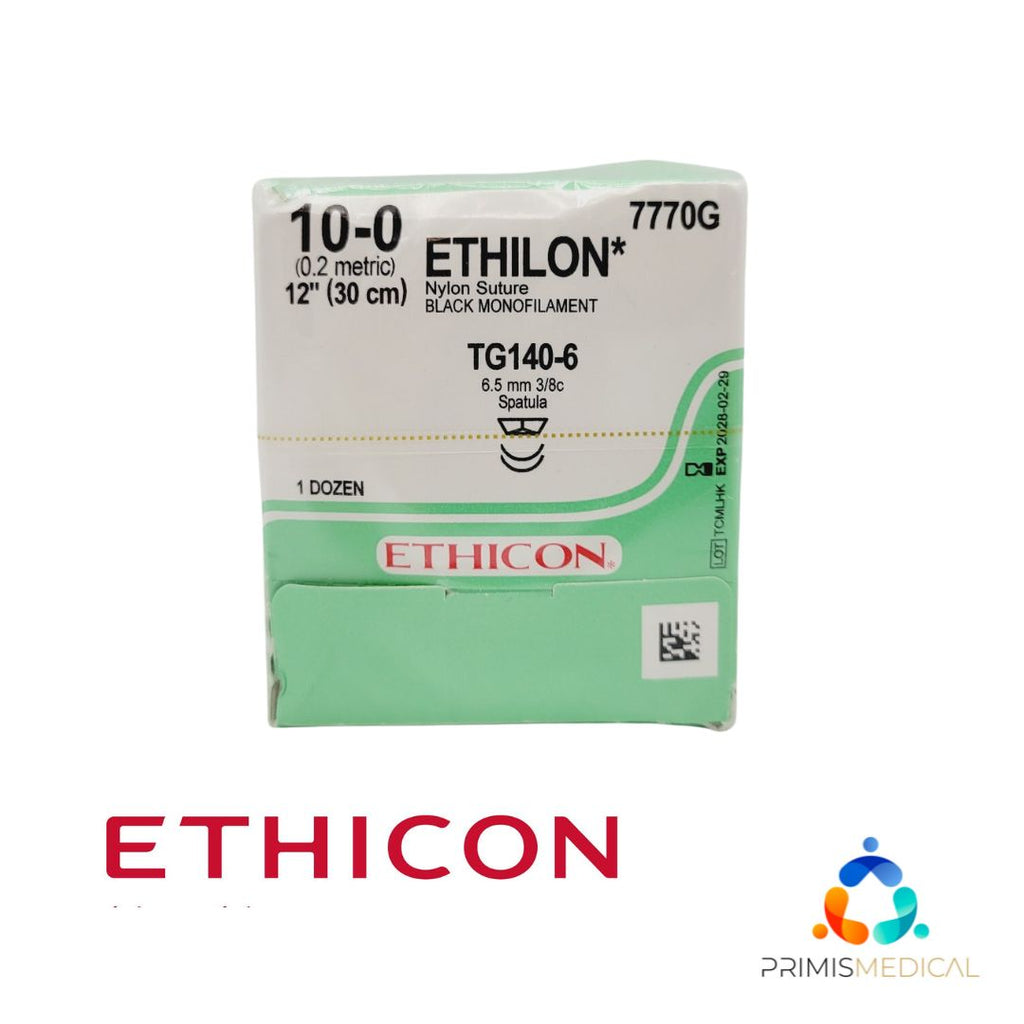 Ethicon 7770G 10-0 ETHILON BLACK 1X12" TG140-6 DOUBLE ARMED Box of 12