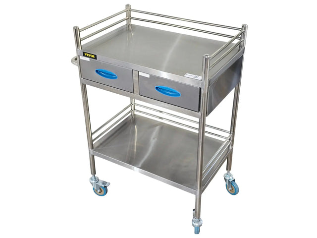 VEVOR stainless-steel two-shelf utility/lab cart with two drawers Primis Medical