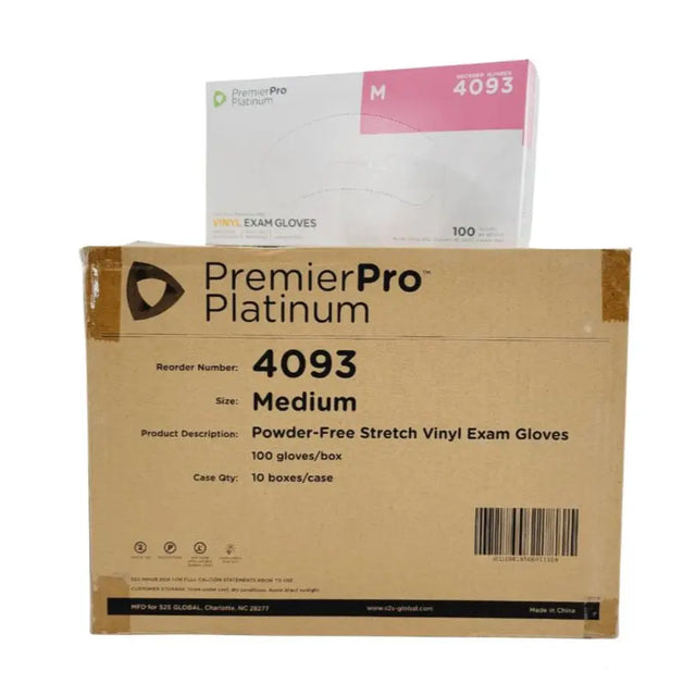 PremierPro Platinum Stretch Vinyl Exam Gloves 4093 Medium 1000/CS PremierPro