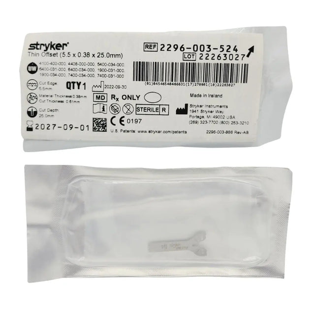 Stryker 2296-003-524 Thin Offset Sagittal Saw Blade 5.5 x 0.38 x 25.0mm Stryker