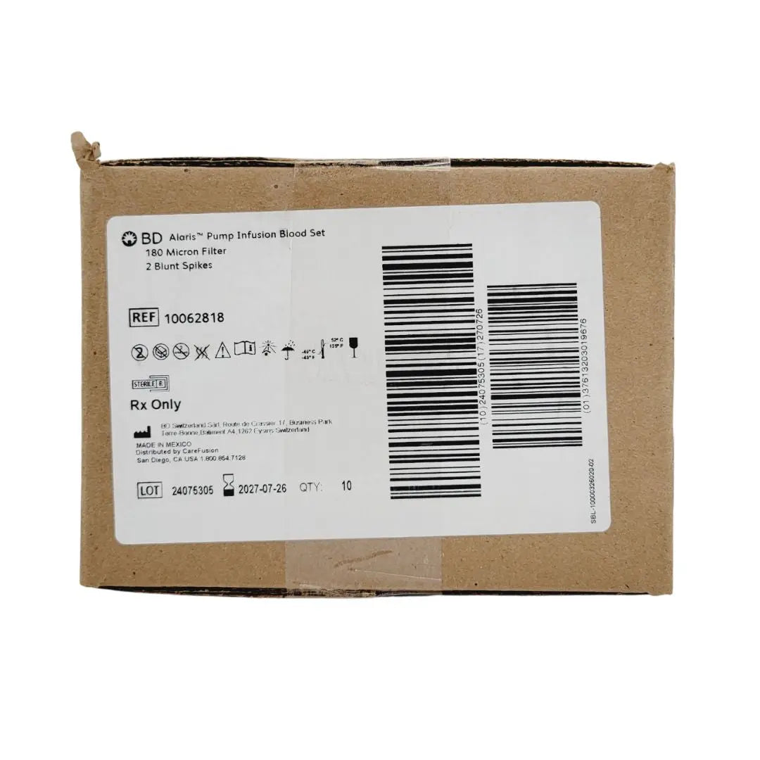 BD 10062818 Alaris Pump Infusion Blood Set 180 Micron 2 Blunt Spikes 10/Box BD