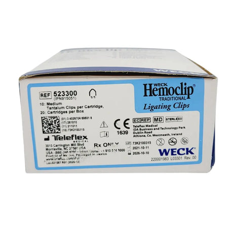 Weck 523300 Hemoclip Ligating Clips Traditional Style Blue Medium Box of 20 Weck
