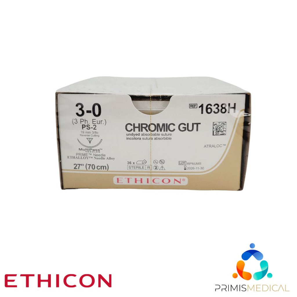 Ethicon 1638H 3-0 Gut Chromic Naturally Brown 1 x 27" PS-2 36 Box EXP 11-30-2026