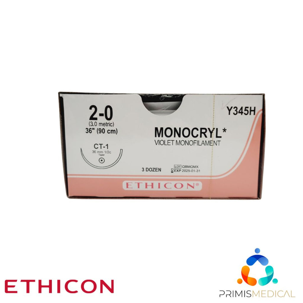 Ethicon Y345H 2-0 Monocryl Violet 1 x 36" 36 Box EXP 01-31-2025