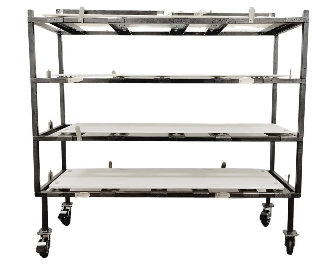 4 Tier 1174-X Multi-Directional Loading Mortuary Roller Rack w/ Transfer Boards Unbranded