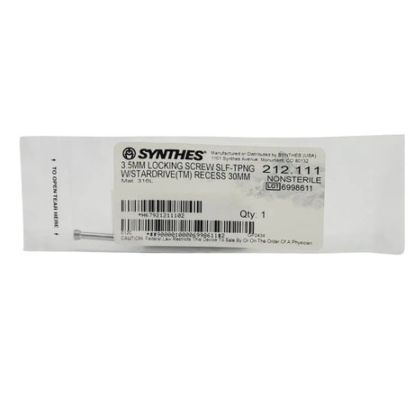 Synthes 212.111 3.5mm Locking Screw Self-Tapping w/ Stardrive (TM) Recess 30mm Synthes