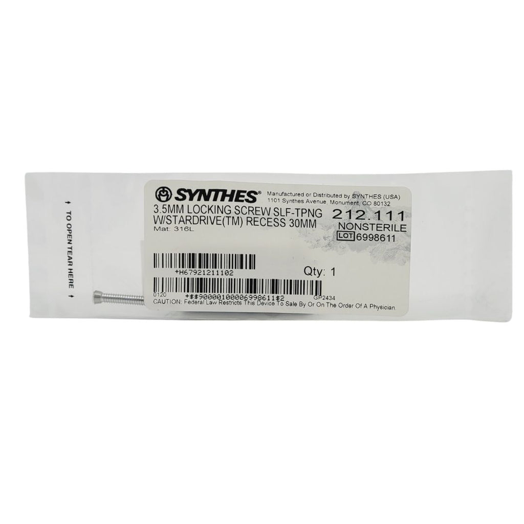 Synthes 212.111 3.5mm Locking Screw Self-Tapping w/ Stardrive (TM) Recess 30mm