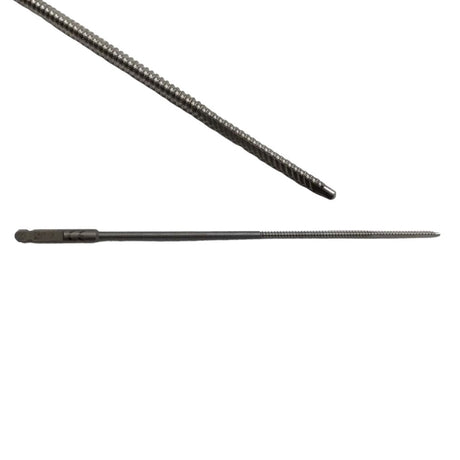Two metal rods with threading on a white background
