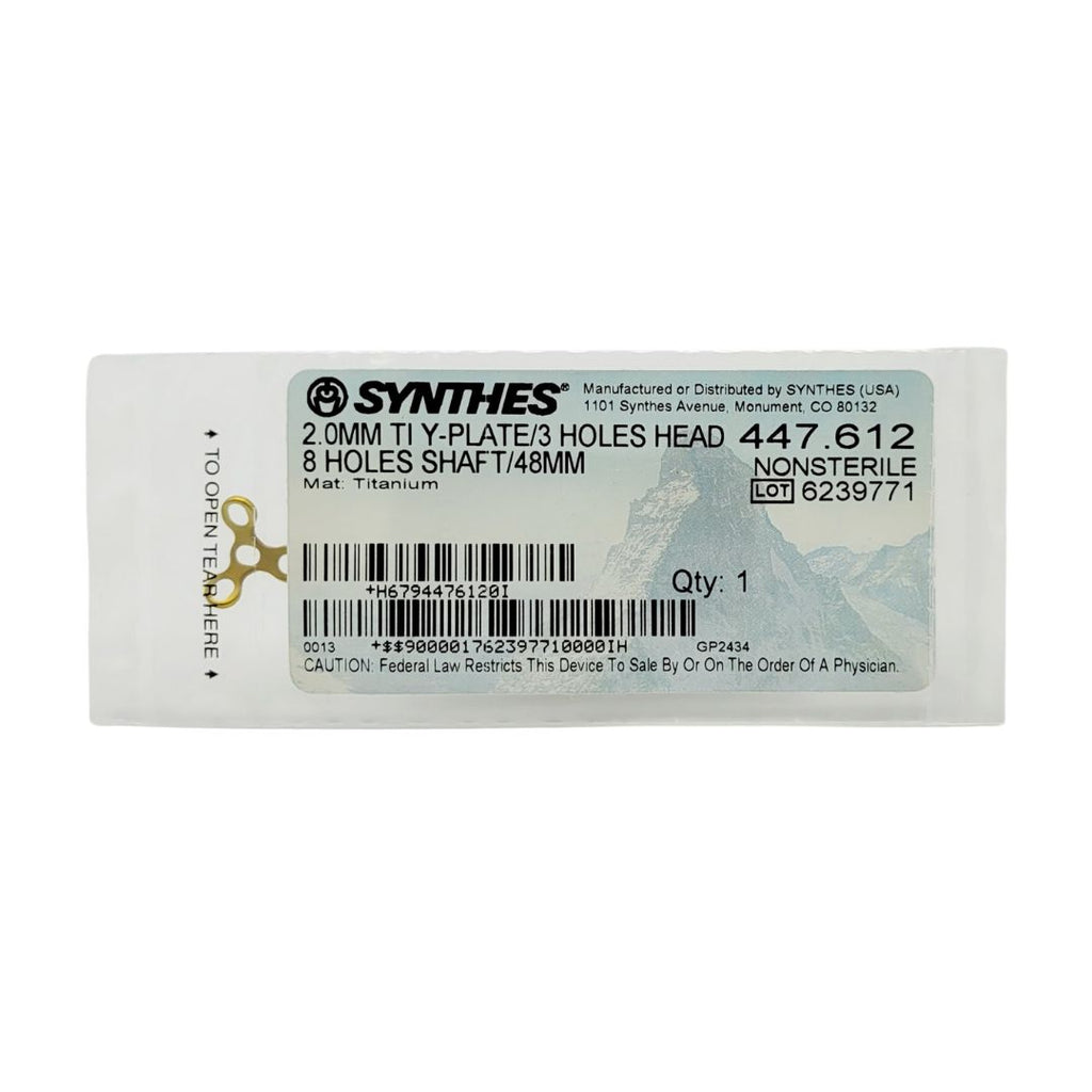 Synthes 447.612 2.0mm TI Y-Plate 3 Holes Head 8 Holes Shaft 48mm