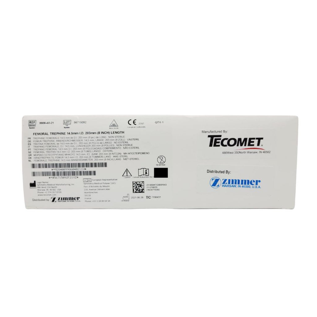 Zimmer Tecomet  9986-40-21 Femoral Trephine 14.5mm 203mm Length