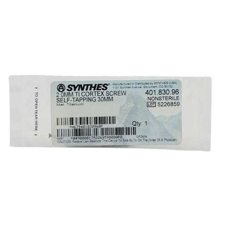 Synthes 401.830.96 2.0mm TI Cortex Screw Self-Tapping 30mm Synthes