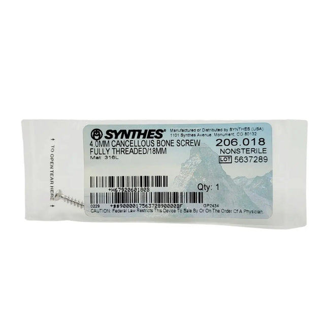 Synthes 206.018 4.0mm Cancellous Bone Screw Fully Threaded 18mm Synthes