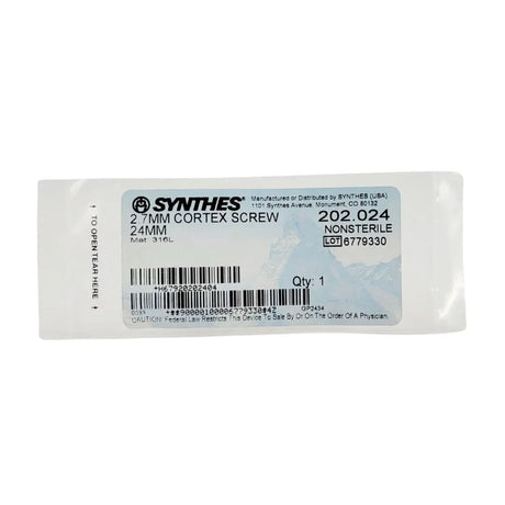 Synthes 202.024 2.7mm Cortex Screw Self-Taping 24mm Synthes