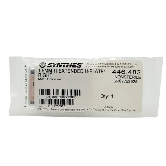 Synthes 446.482 1.5mm TI Extended H-Plate Right Synthes
