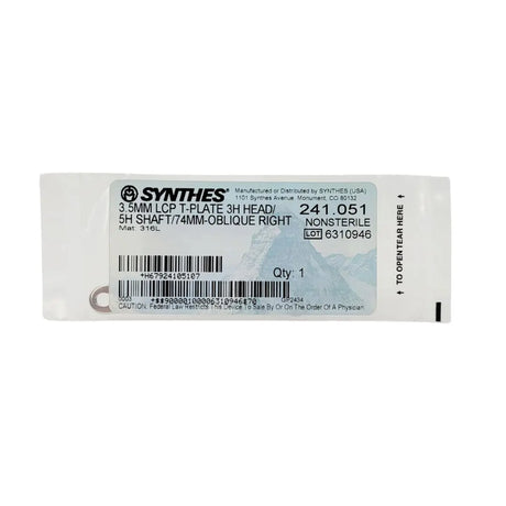 Synthes 241.051 3.5mm LCP T-Plate 3H Head 5H Shaft 74mm Oblique Right Synthes