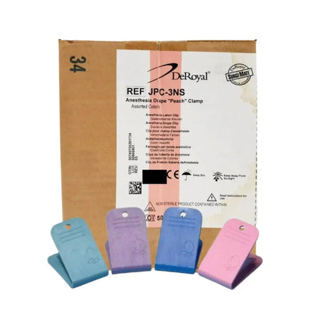 DeRoyal JPC-3NS Anesthesia Drape Peach Clamp Assorted Colors Box of 8 DeRoyal