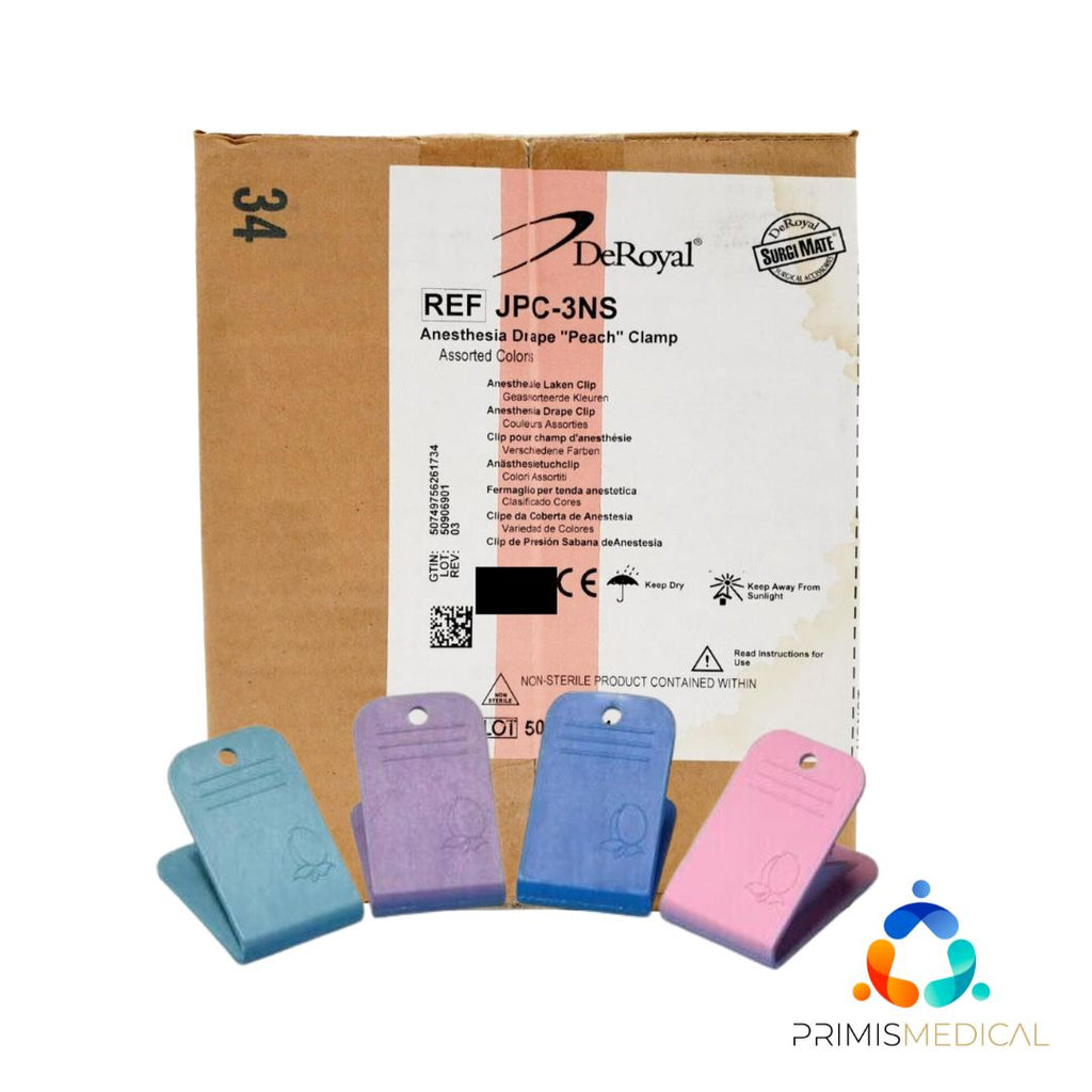 DeRoyal JPC-3NS Anesthesia Drape Peach Clamp Assorted Colors Box of 8