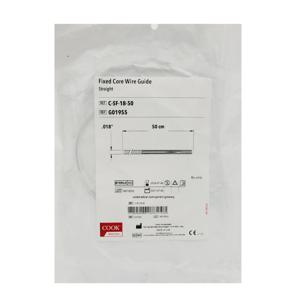 Cook Medical G01955 Fixed Core Wire Guide, Straight 50cm Length