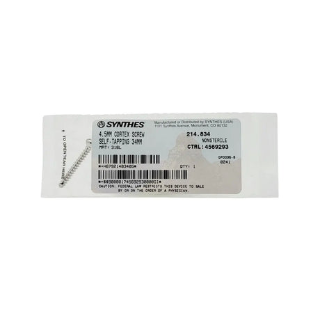 Synthes 214.834 4.5mm Cortex Screw Self-Tapping 34mm Synthes