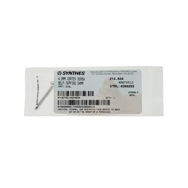 Synthes 214.834 4.5mm Cortex Screw Self-Tapping 34mm Synthes