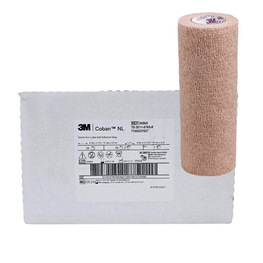 3M 2086S Coban NL 6IN x 5YD Sterile Non-Latex Self-Adherent Wrap Case of 12