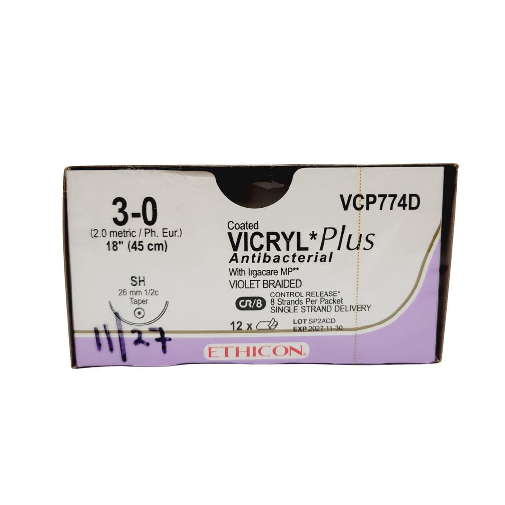 Ethicon VCP774D COated Vicryl Plus Violet 8 x 18" CT-1 CR Box of 12 EXP 11/2027