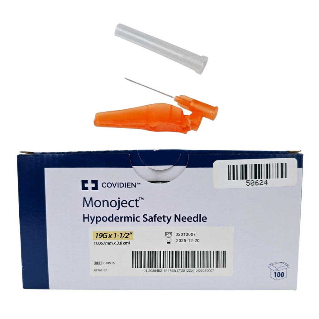 Cardinal Health 1181915 Monoject Hypodermic Safety Needle 19G x 1-1/2" Bx of 100