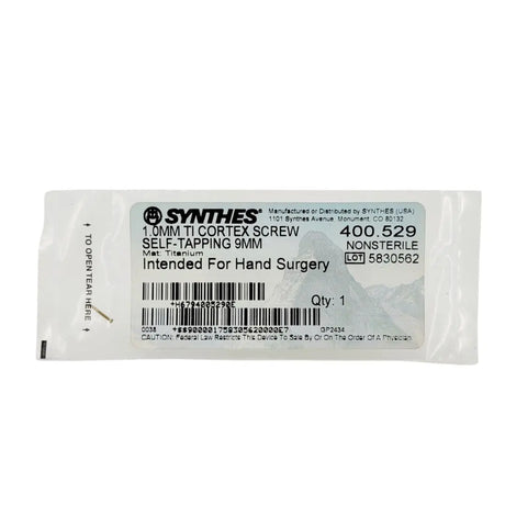 Synthes 400.529 1.0mm TI Cortex Screw Self-Tapping 9mm Synthes