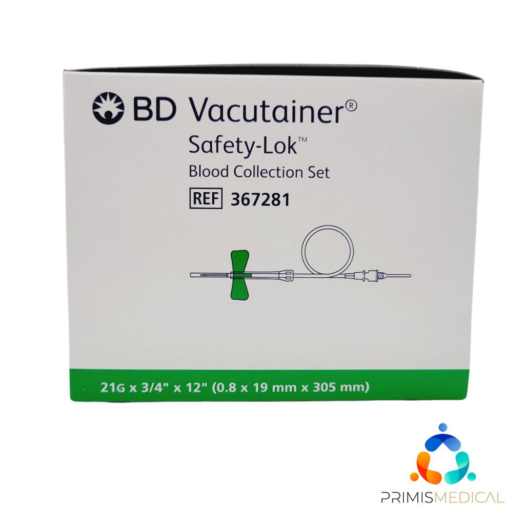 BD 367281 Vacutainer Safety-Lok Blood Collection Set 21G x 3/4" x 12" Box of 50