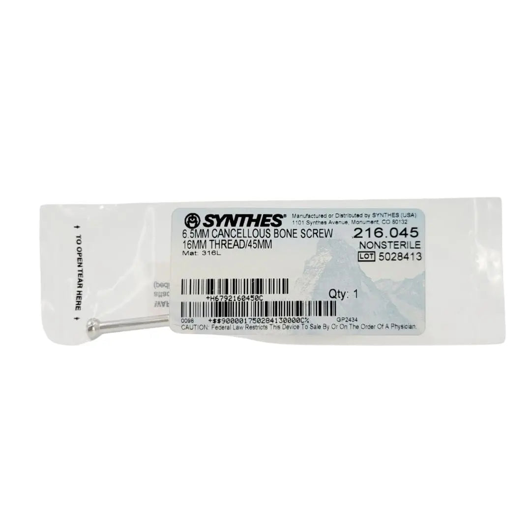 Synthes 216.045 6.5mm Cancellous Bone Screw 16mm Threaded 45mm Synthes