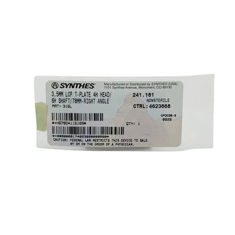 Synthes 241.161 3.5mm LCP T-Plate 4H Head 6H Shaft 78mm Right Angle Synthes