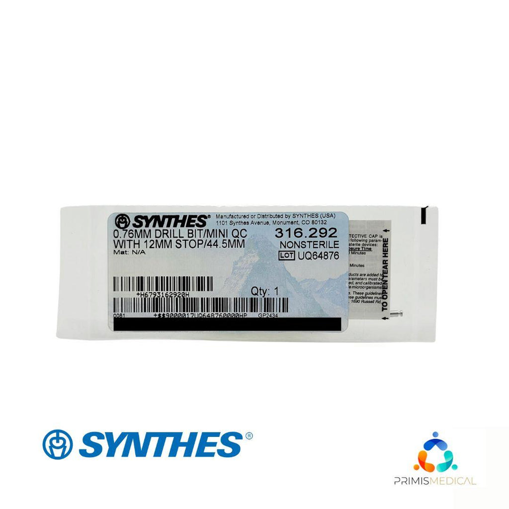 Synthes 316.292 Quick Connect Drill Bit 0.76mm w/ 12mm Stop 44.5mm Orthopedic