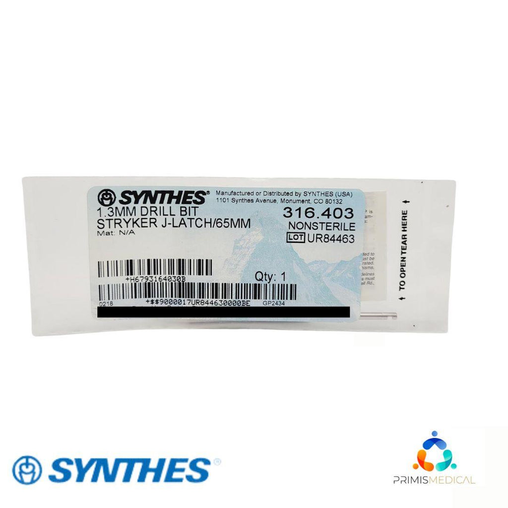 Synthes 316.403 Drill Bit 1.3mm Stryker J-Latch Orthopedic 2-5/8"