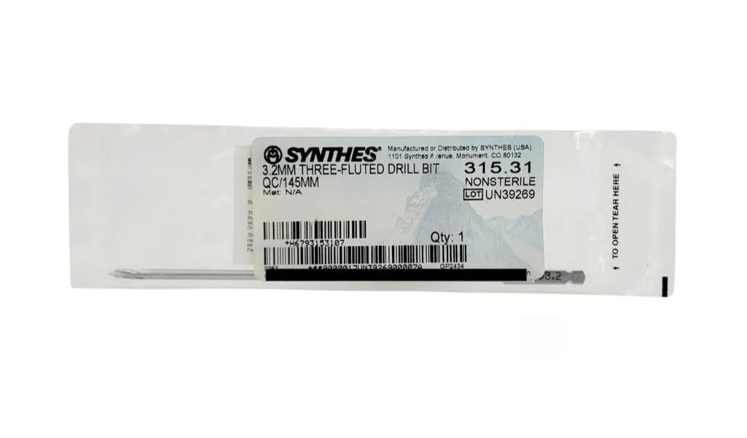 Synthes 315.31 Three Fluted Drill Bit 3.2mm Quick Connect 6" Synthes