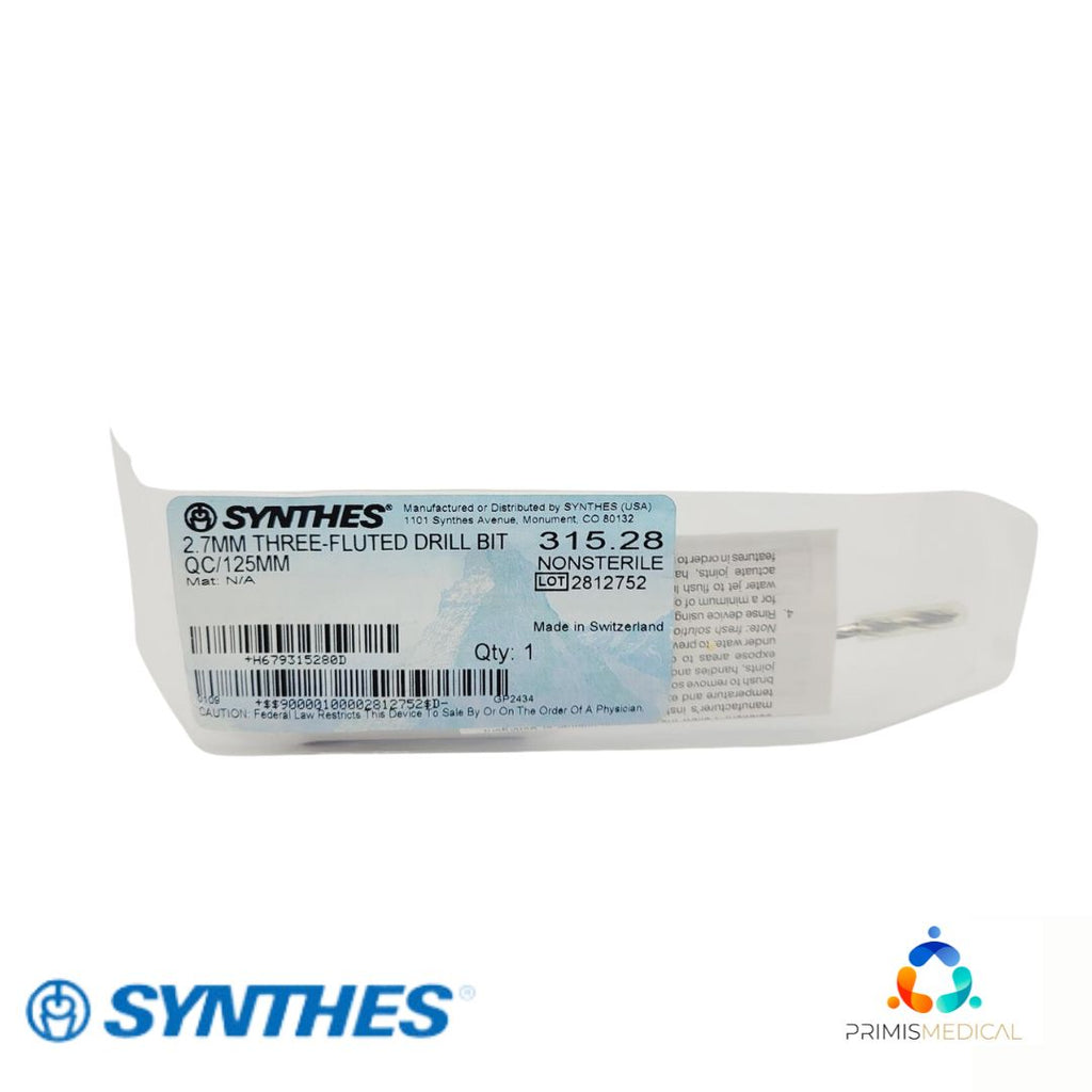 Synthes 315.28 Quick Connect Three Fluted Drill Bit 2.7mm Orthopedic 5-1/8"