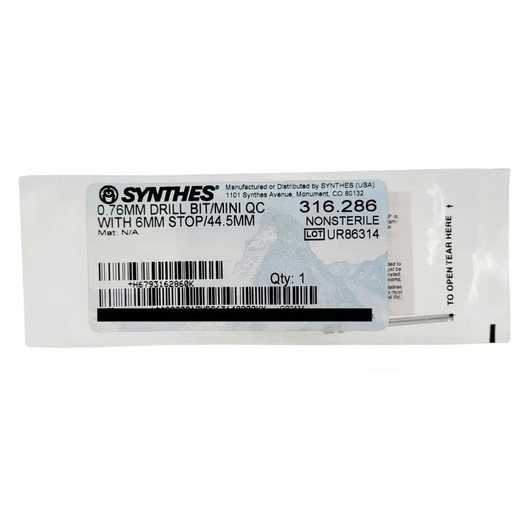 Synthes 316.286 Quick Connect Drill Bit 0.76mm w/ 6mm Stop 1-3/4" New Primis Medical